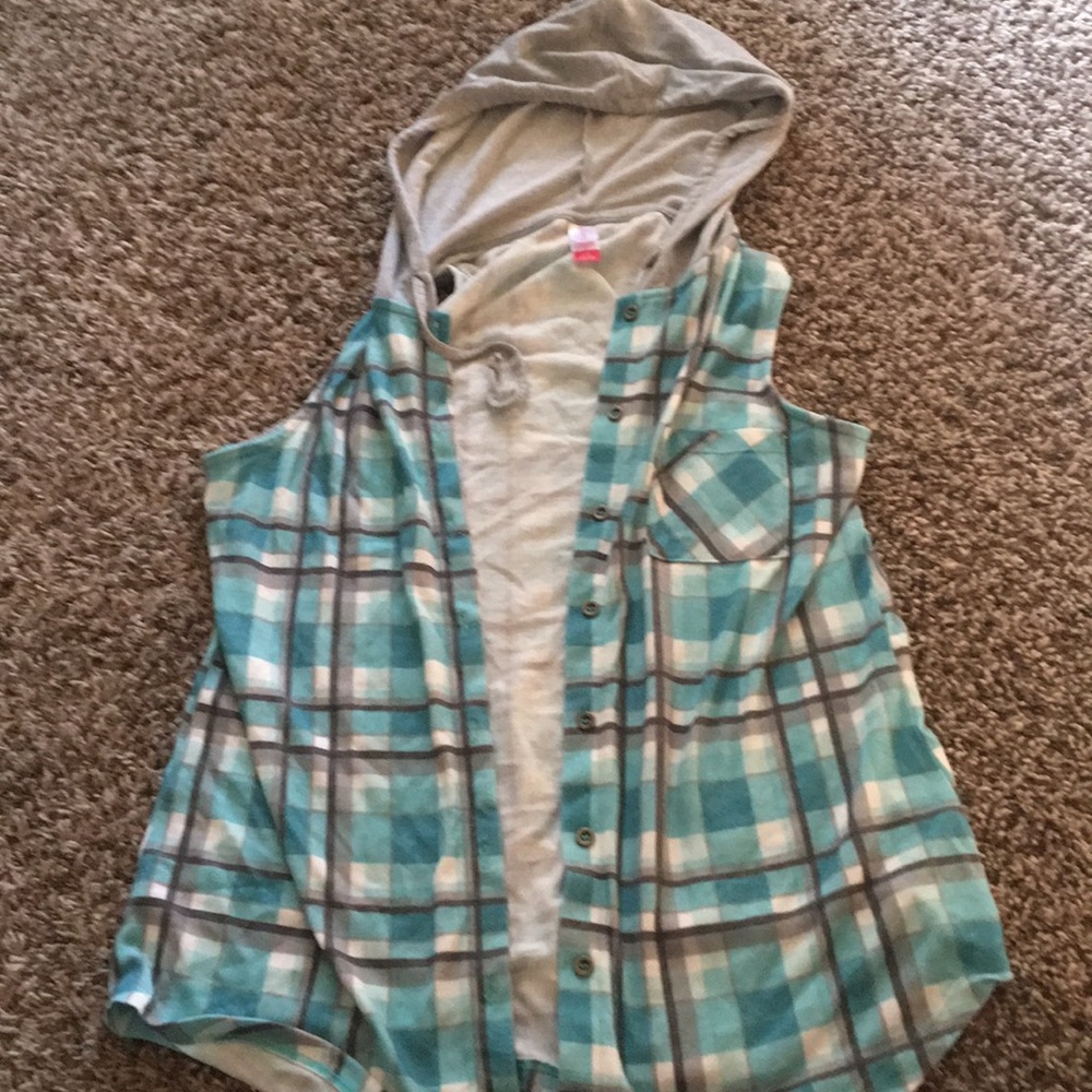 Teal and grey hooded tank top